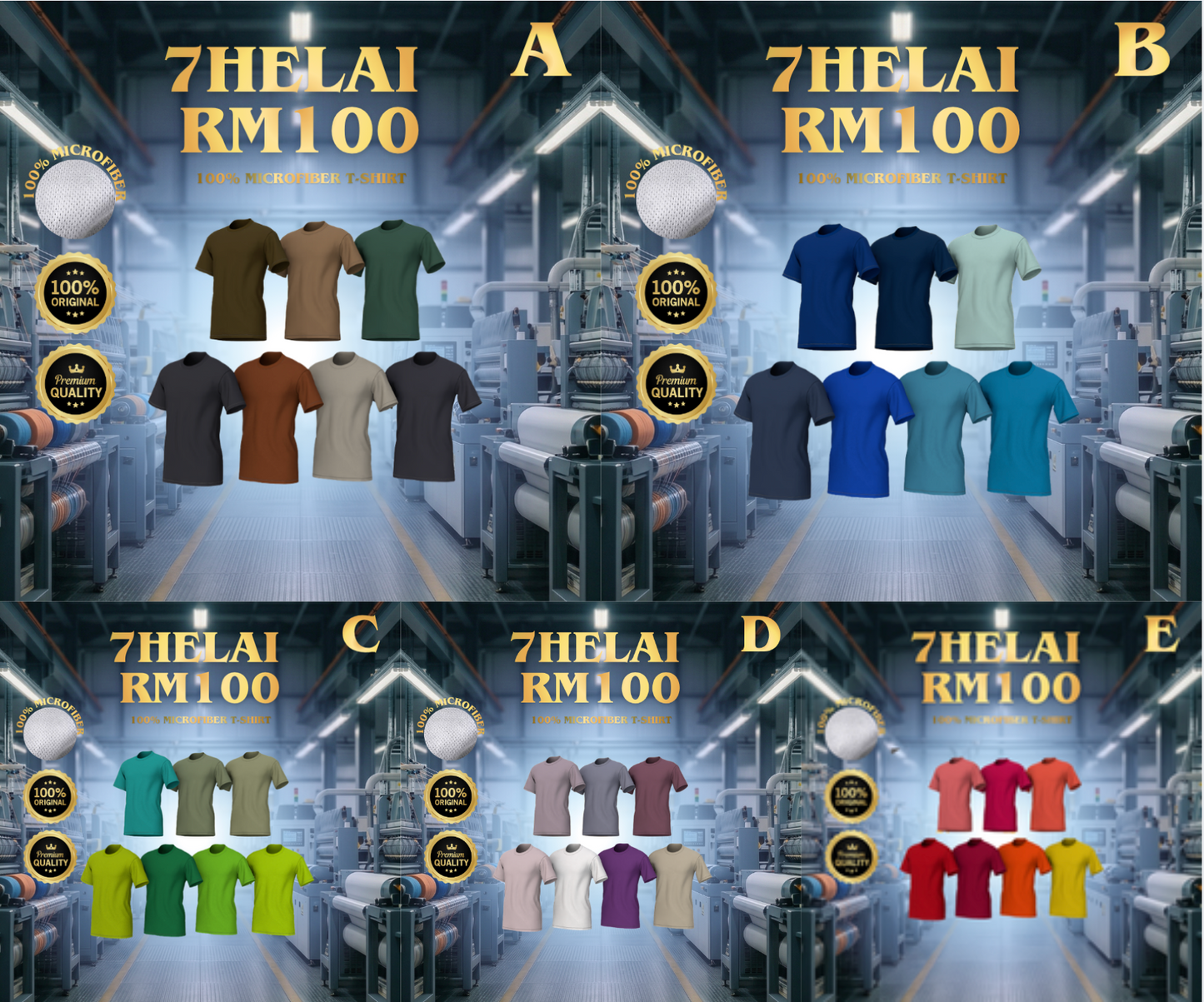 [COMBO A] 7 PCS RM100 -Daily Microfiber Round Neck T-Shirt (XS-7XL & Kids)