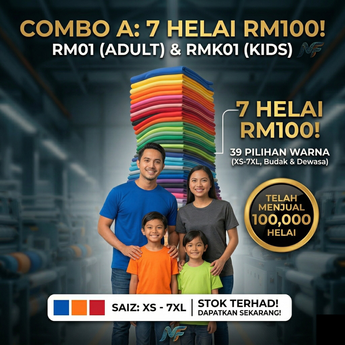 [COMBO A] 7 PCS RM100 -Daily Microfiber Round Neck T-Shirt (XS-7XL & Kids)